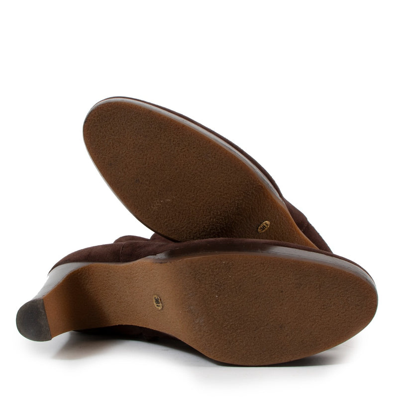 Hermès Bruine Suède Leren Pull-On Hoge Laarzen met Gesp - Maat 38,5