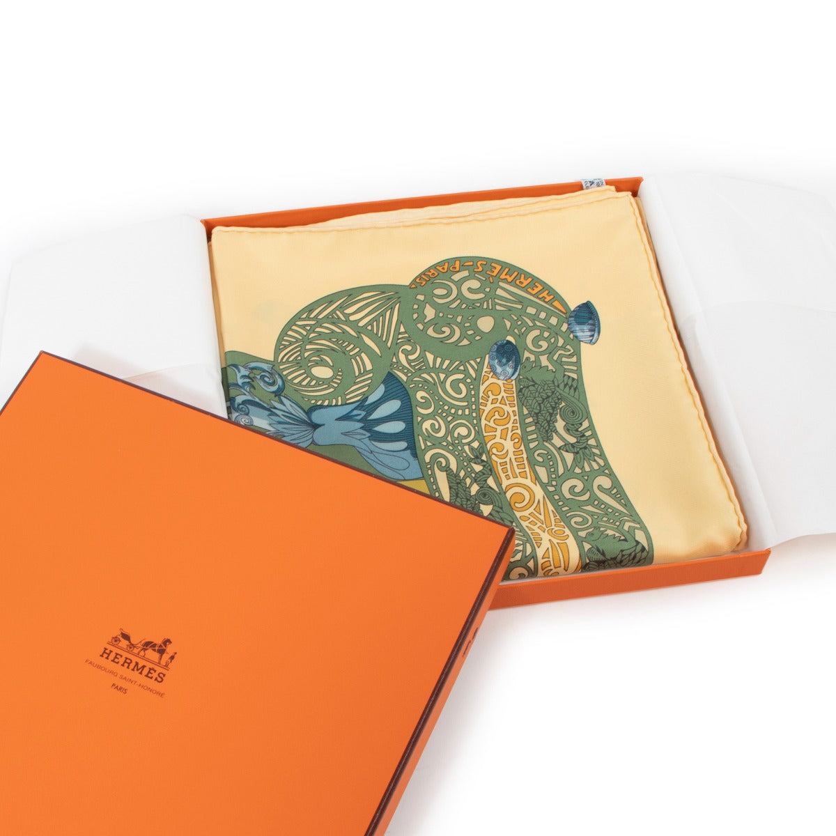 Hermès Geel L'Atlantide Zijden Sjaal 90