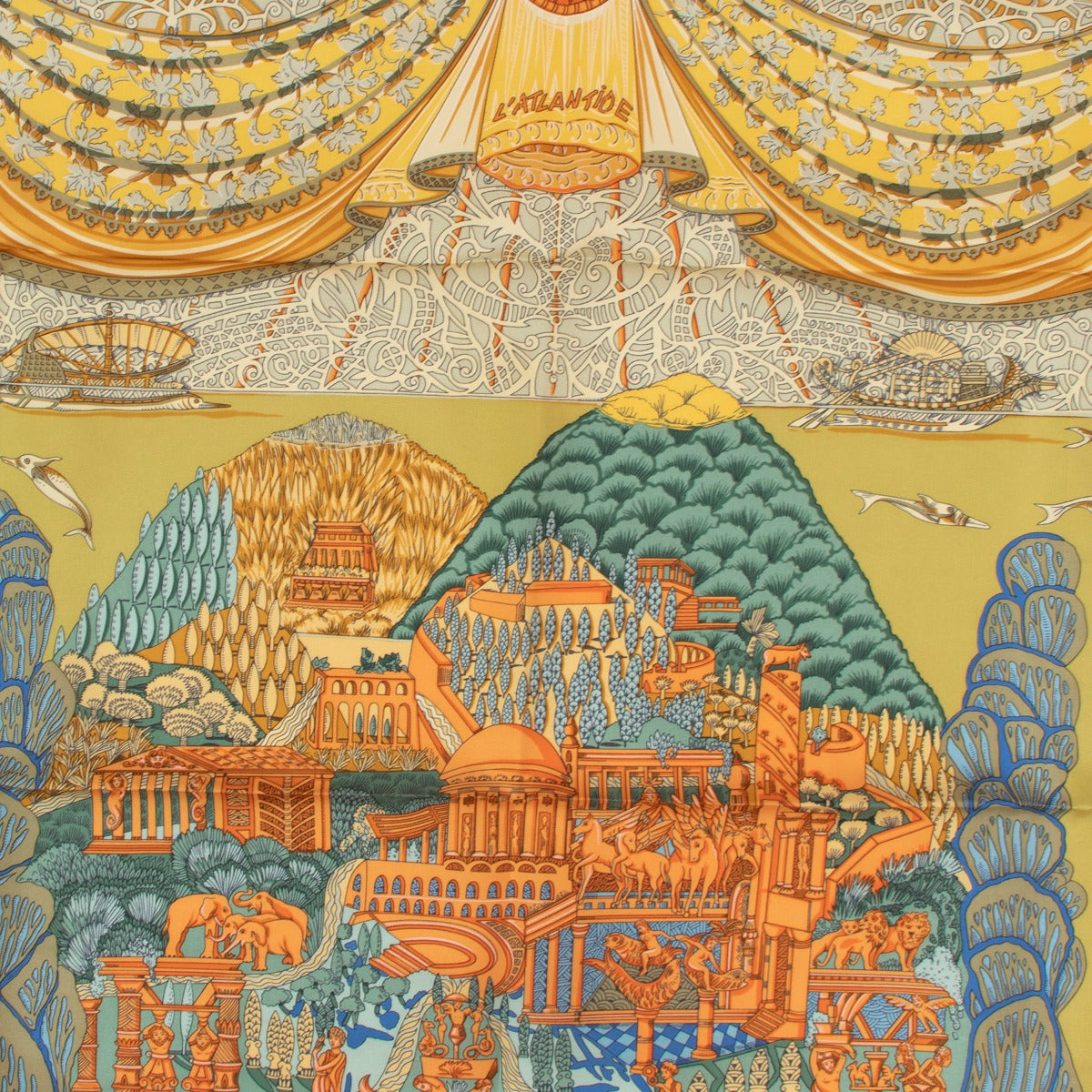 Hermès Yellow L'Atlantide Silk 90 Scarf