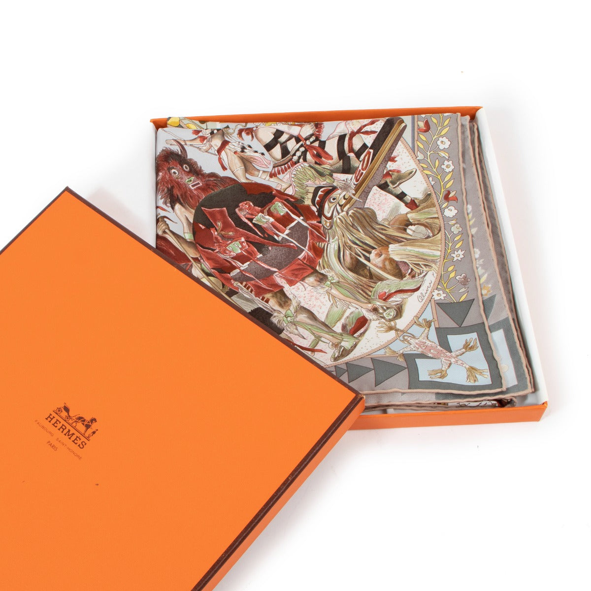 Hermès Grijze Zijden Mythologies Des Hommes Sjaal