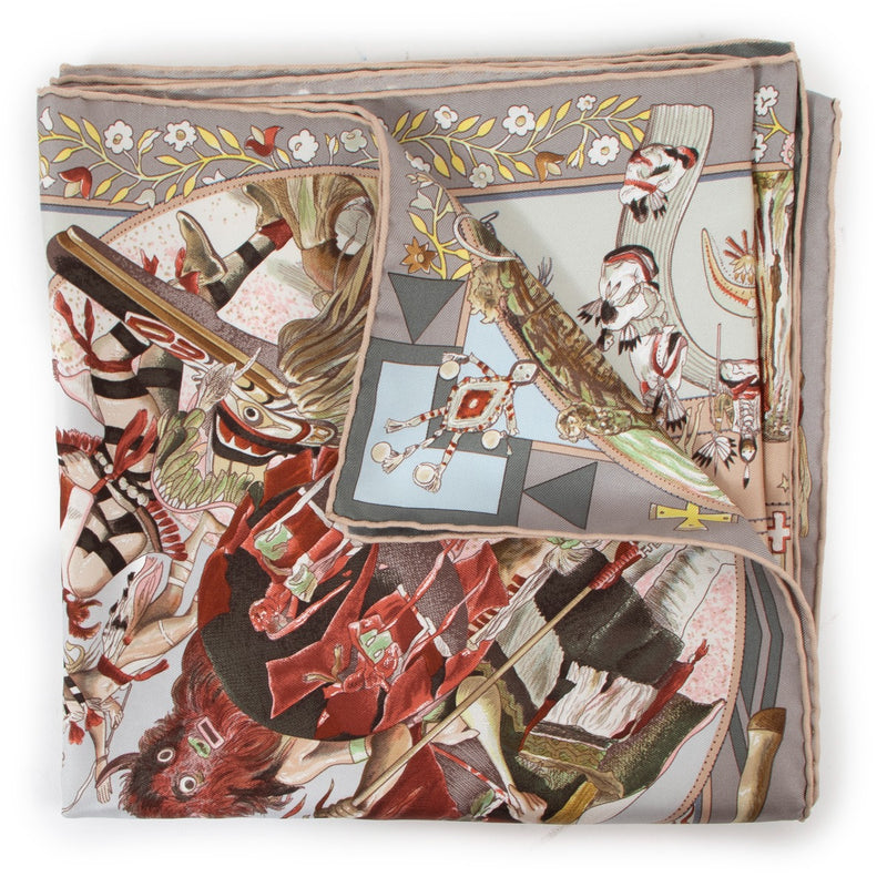 Hermès Grey Silk Mythologies Des Hommes Scarf