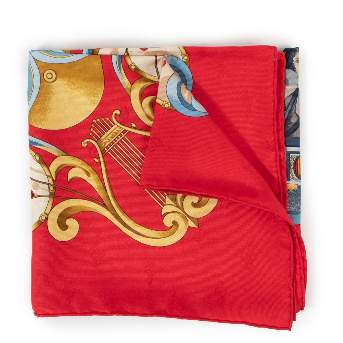 Hermès Red Orgauphone et Autres Mecaniques Silk Jacquard 90 Scarf