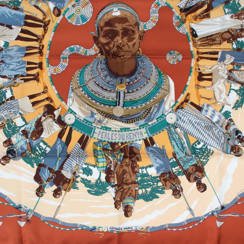 Hermès Brown Perles Du Kenya Silk Scarf