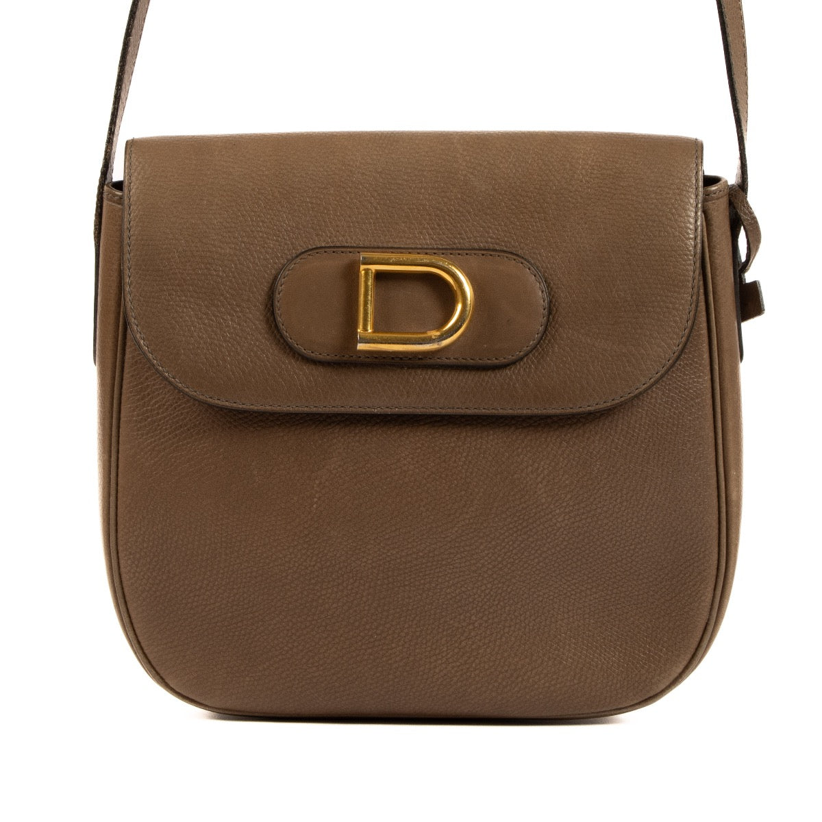 Shop safe online at Labellov this 100% authentic second hand Delvaux Taupe D Vintage Crossbody
