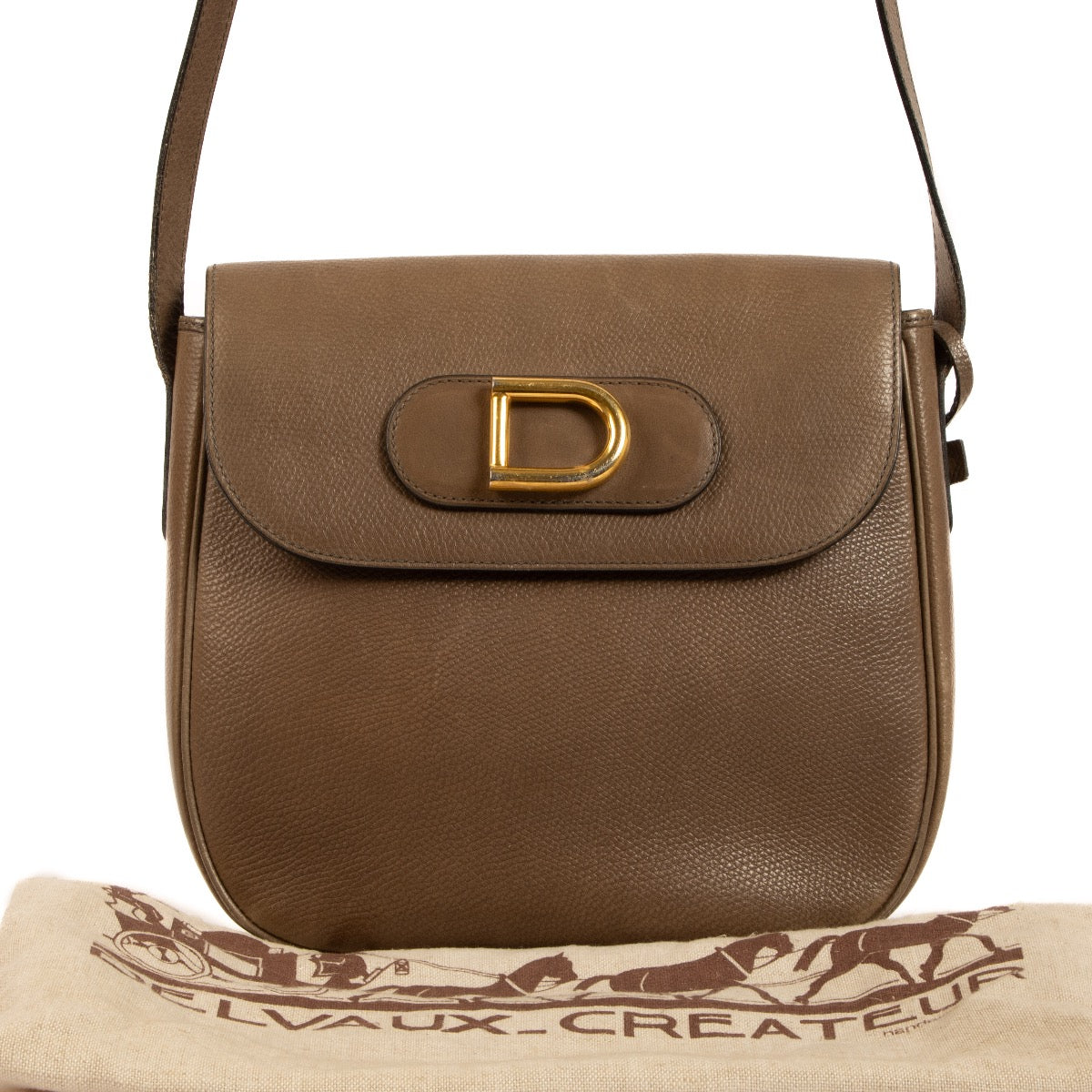 Shop safe online at Labellov this 100% authentic second hand Delvaux Taupe D Vintage Crossbody