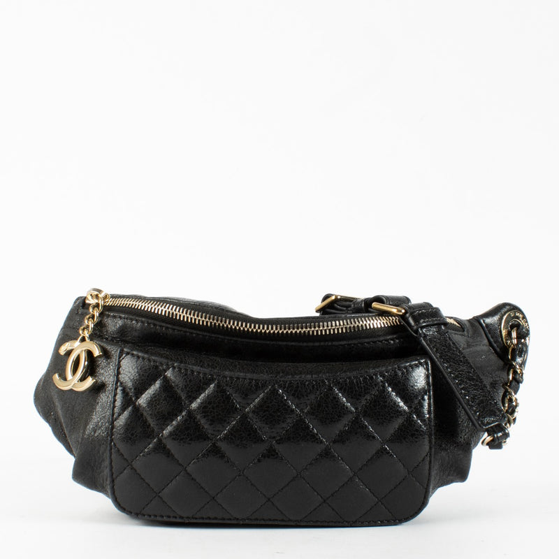 Authentic pre-loved Chanel Black Crumpled Glazed Lambskin Belt Bag on Labellov.com