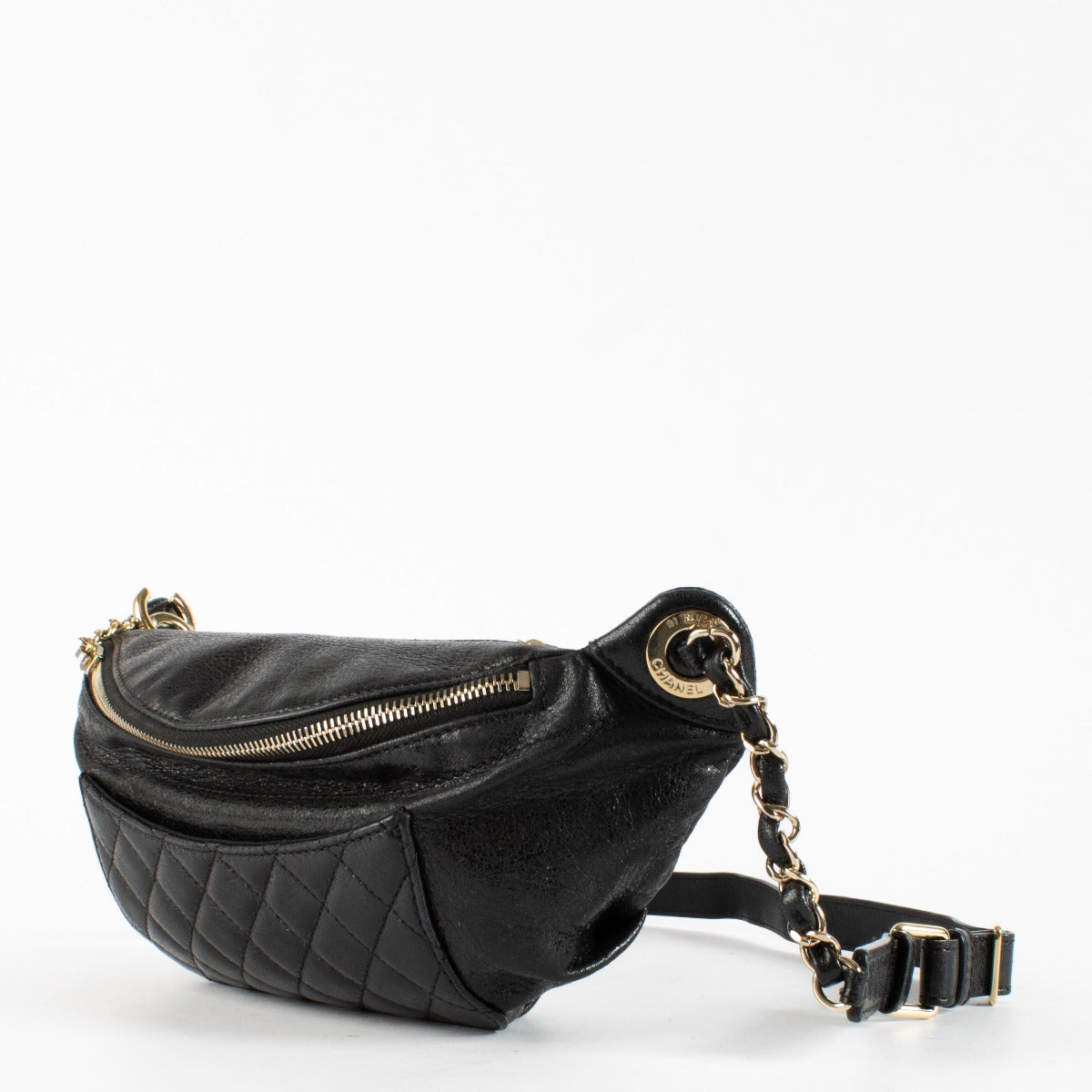 Authentic pre-loved Chanel Black Crumpled Glazed Lambskin Belt Bag on Labellov.com