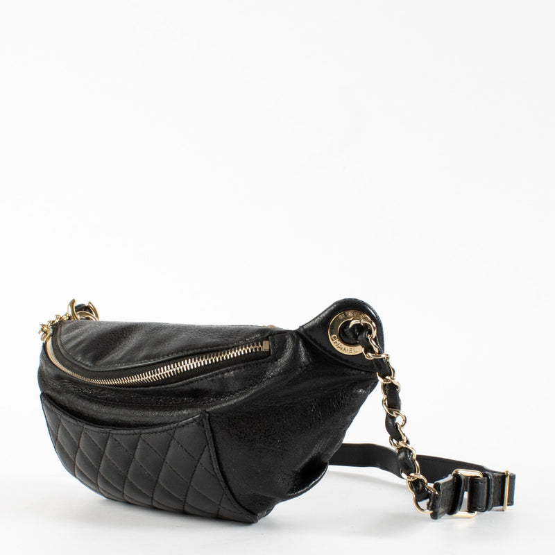 Authentic pre-loved Chanel Black Crumpled Glazed Lambskin Belt Bag on Labellov.com