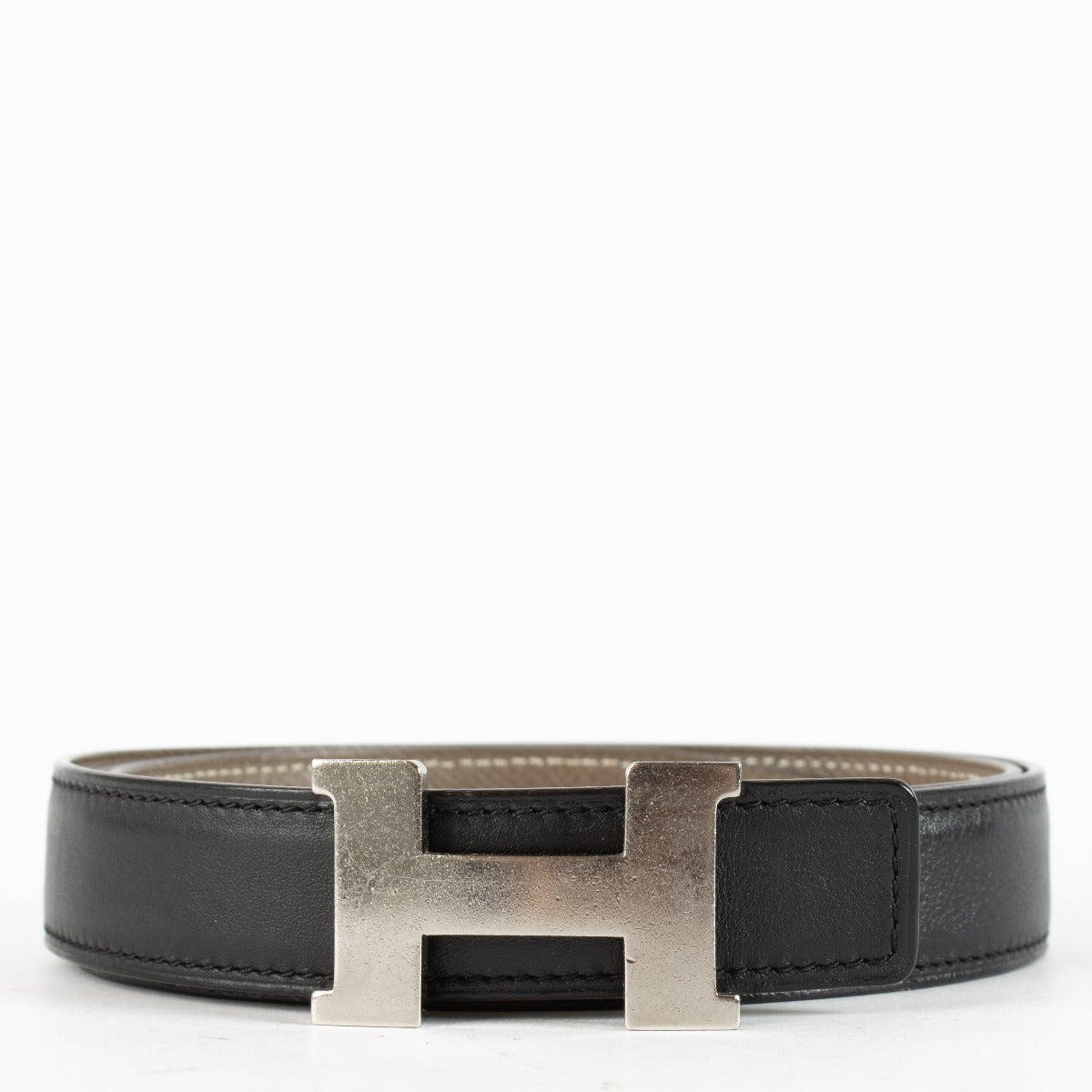 Authentic preloved Hermès Etoupe/Black Constance Mini Belt on Labellov.com