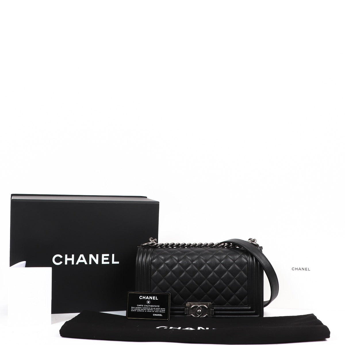 Buy an authentic secondhand Chanel Black Caviar Medium Boy Bag in very good condition at Labellov