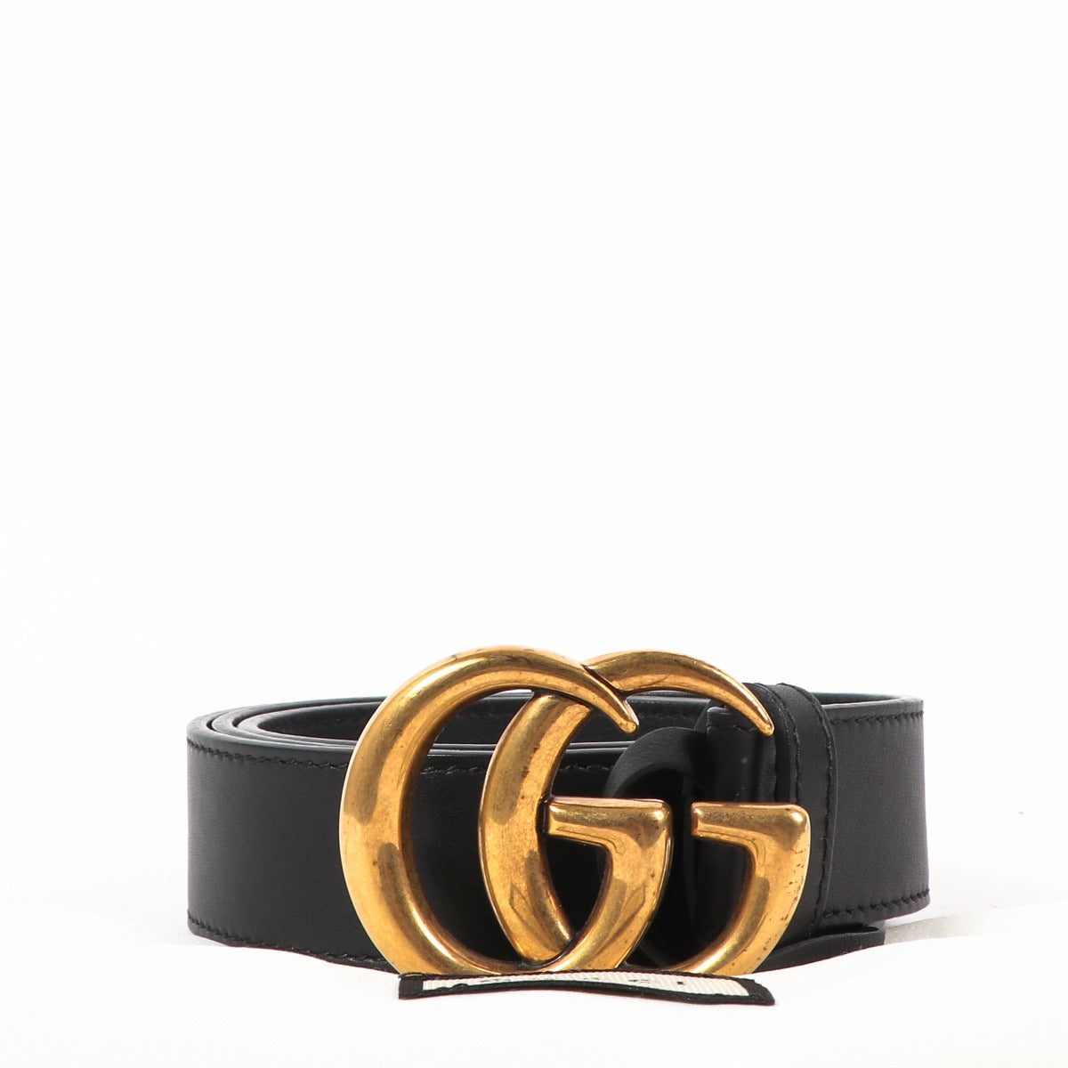 Gucci Zwarte Leren Dubbele G Antiek Gouden Riem - maat 90