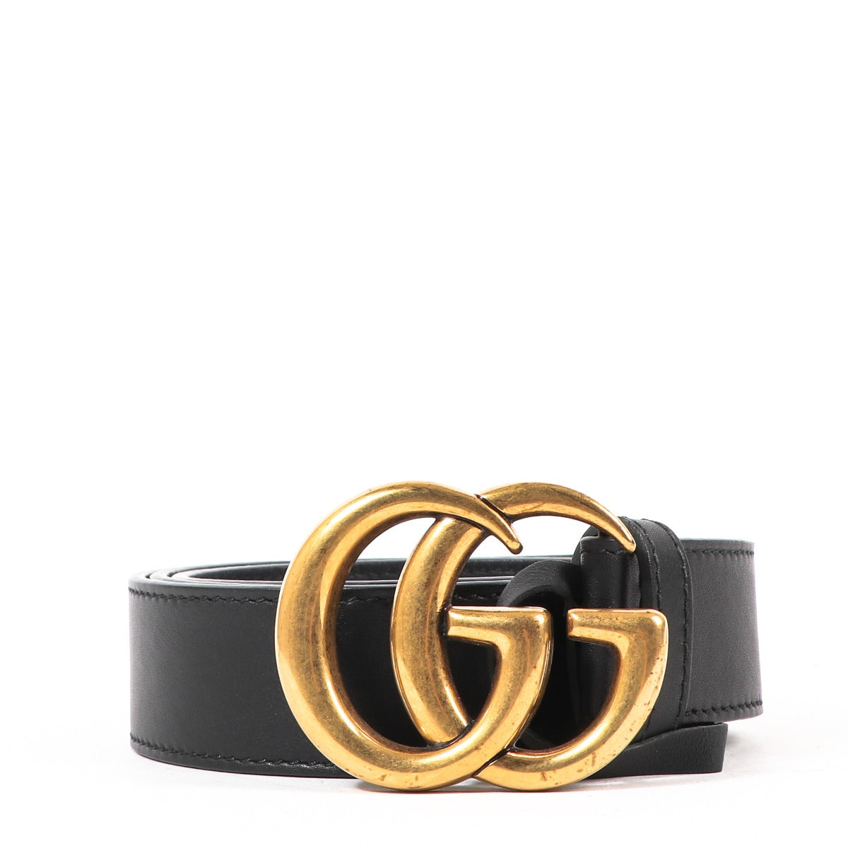 Gucci Zwarte Leren Dubbele G Antiek Gouden Riem - maat 90
