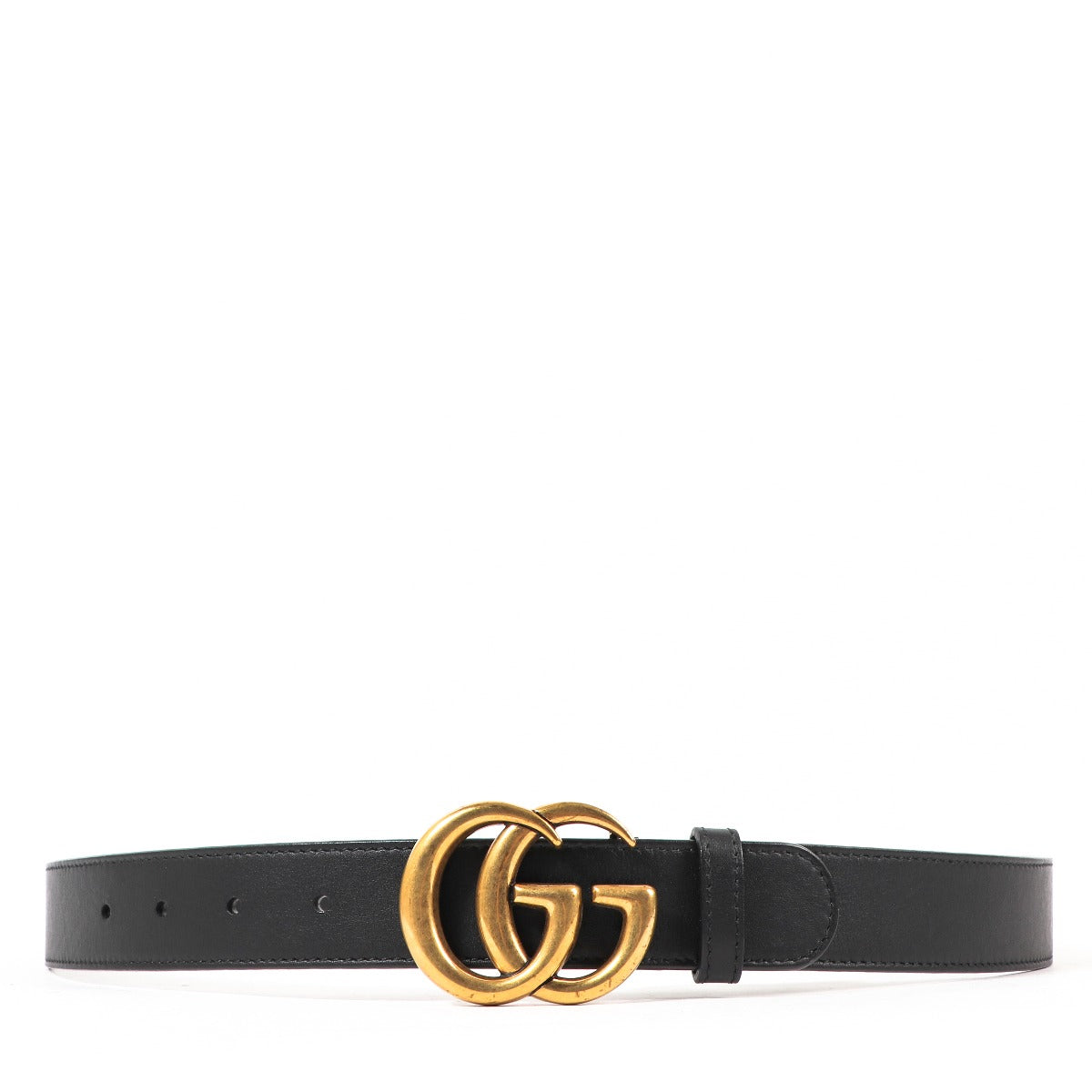 Gucci Zwarte Leren Dubbele G Antiek Gouden Riem - maat 90