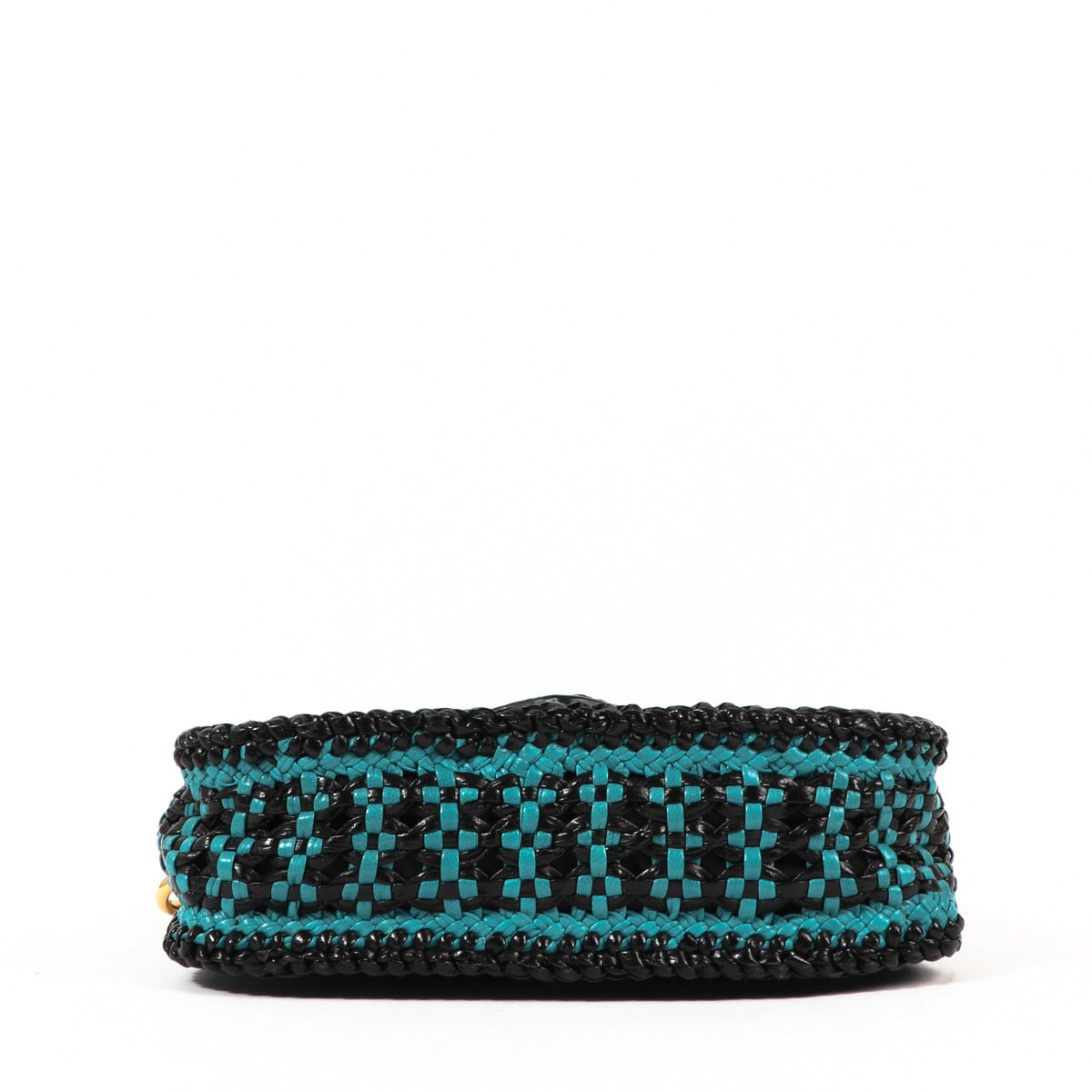 Sac bandoulière à rabat tressé Prada Madras noir/turquoise