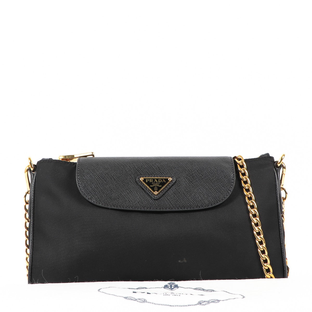 Prada Black Nylon Saffiano Chain Crossbody Bag