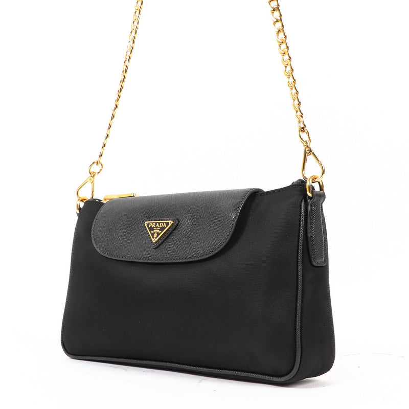 Prada Black Nylon Saffiano Chain Crossbody Bag