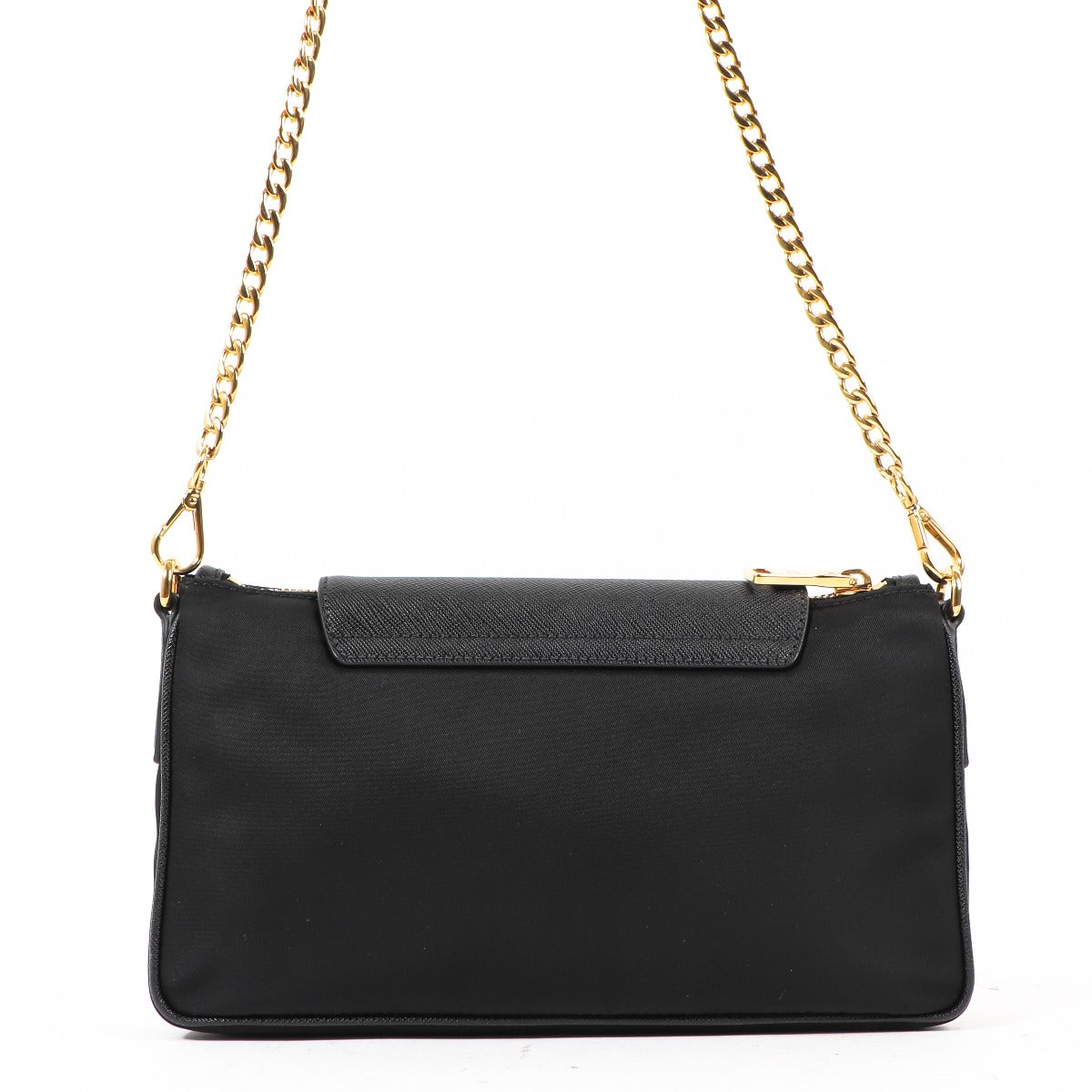 Prada Zwarte Nylon Saffiano Ketting Crossbody Tas