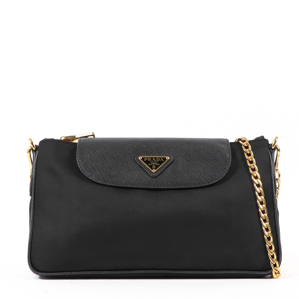 Prada Black Nylon Saffiano Chain Crossbody Bag
