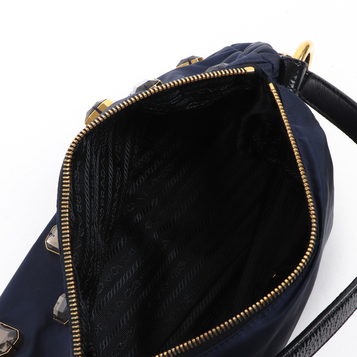 Prada Blauw Tessuto Pietre Nylon Tas met Juwelen