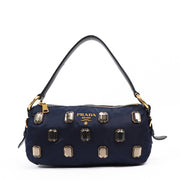 Prada Blue Tessuto Nylon Pietre jewelled Baguette Bag