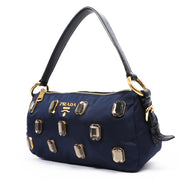 Prada Blue Tessuto Nylon Pietre jewelled Baguette Bag
