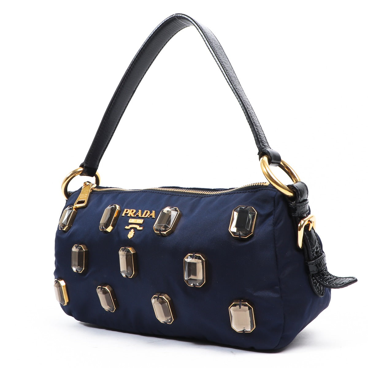 Prada Blue Tessuto Nylon Pietre jewelled Baguette Bag