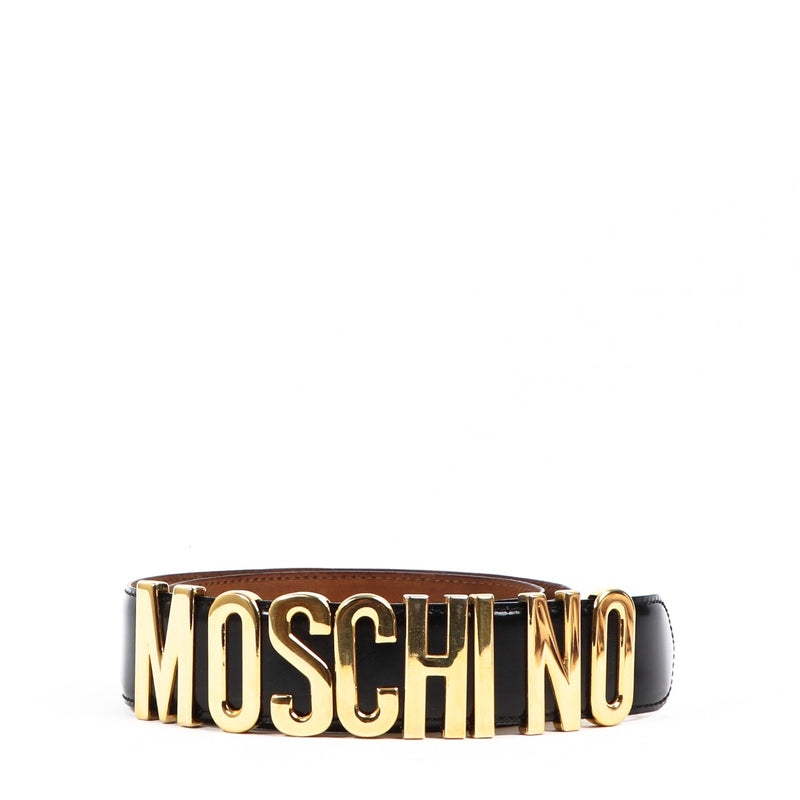 Moschino Lettering Logo Patent Leather Belt