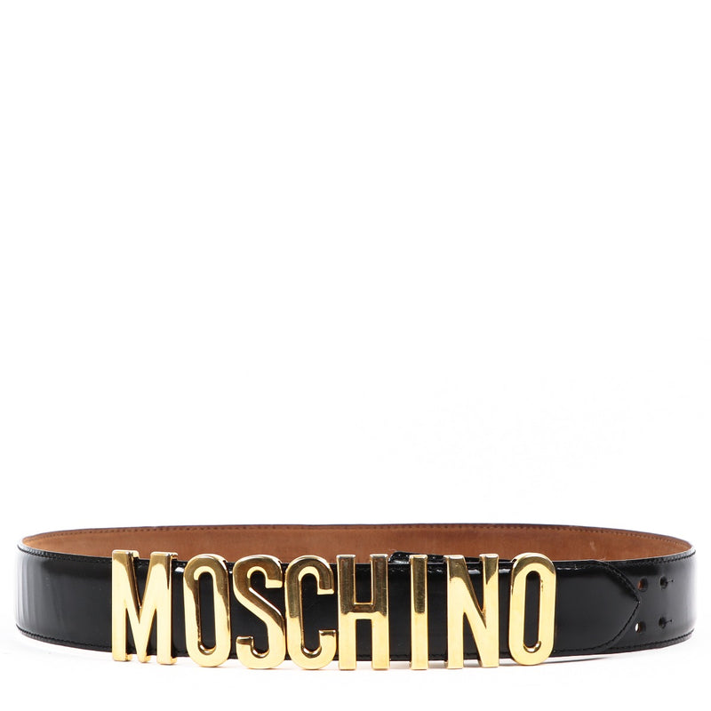 Moschino Lettering Logo Patent Leather Belt