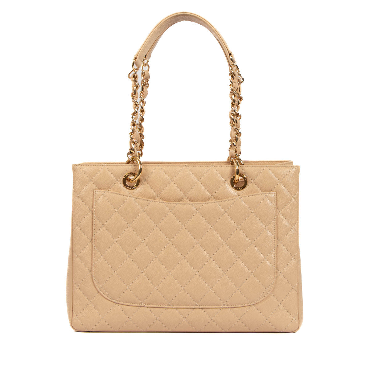 Cabas grand modèle Chanel en cuir Caviar beige