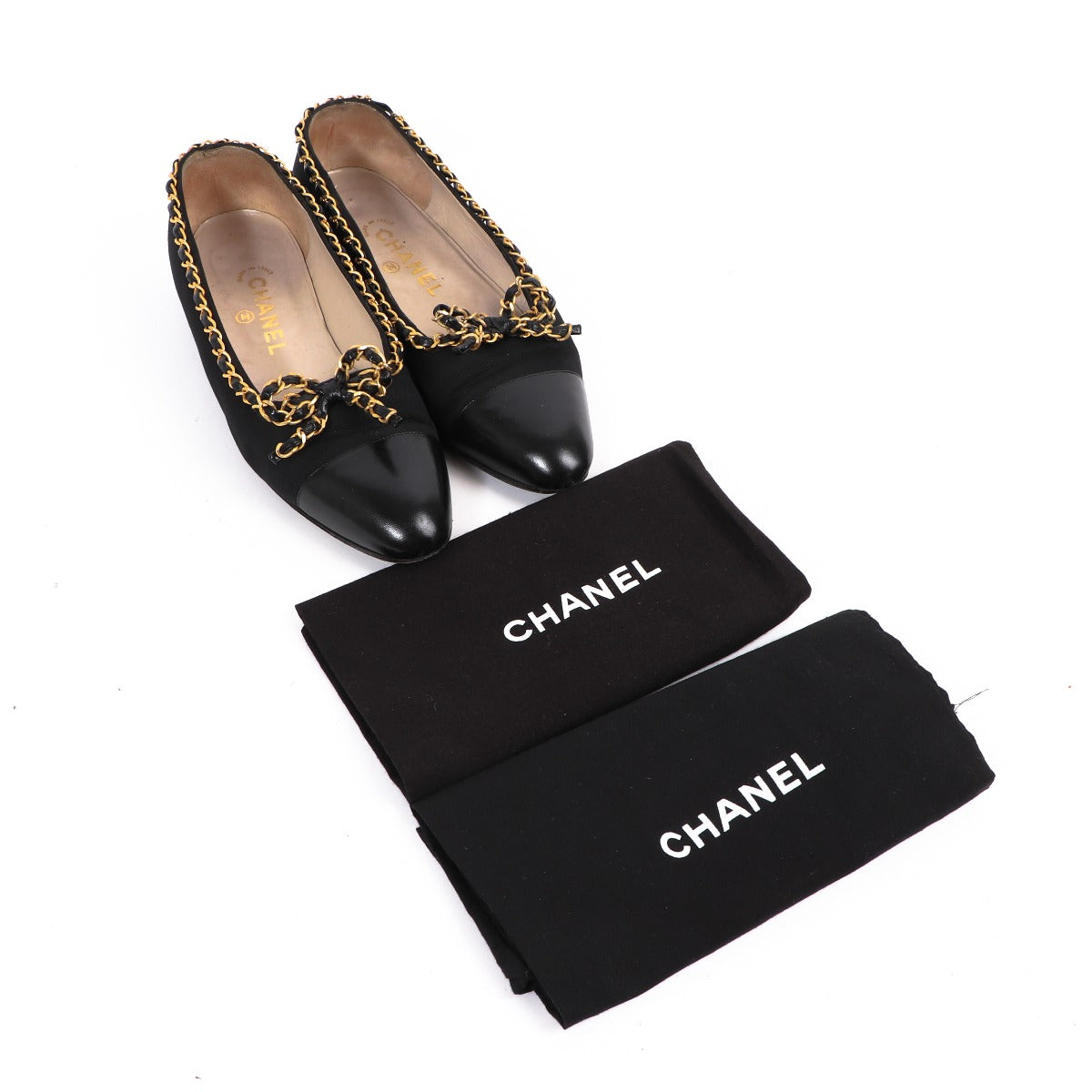 Chanel Black Chain Bow Ballerina Flats