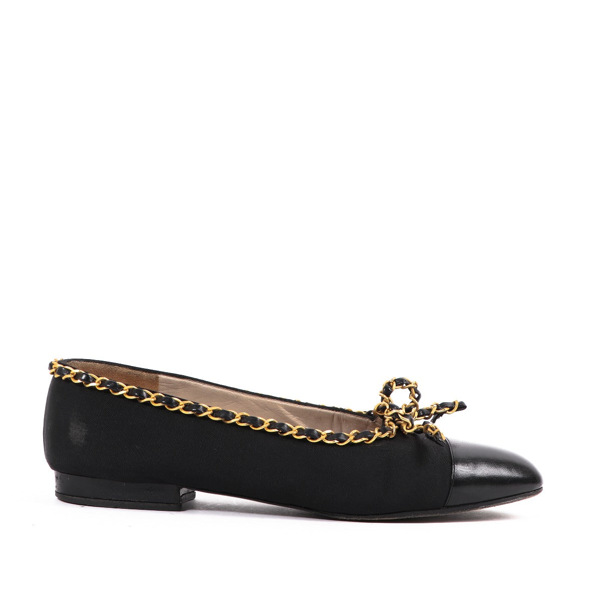Chanel Black Chain Bow Ballerina Flats - Size 38.5