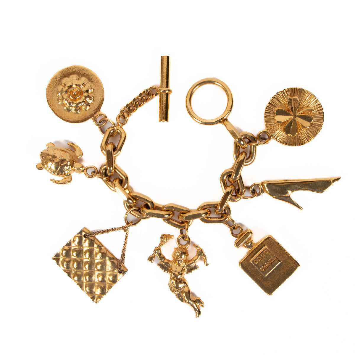 Chanel Vintage Gold Metal Lucky Icons Charm Bracelet for the best price at Labellov secondhand luxury