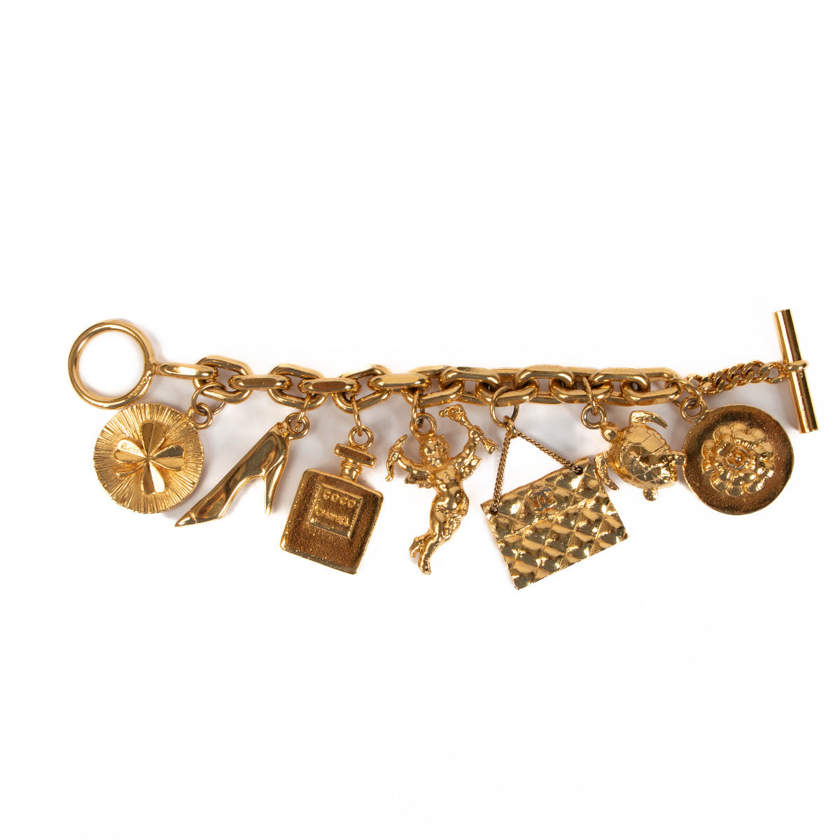 Chanel Vintage Gouden Metaal Lucky Icons Charm Armband