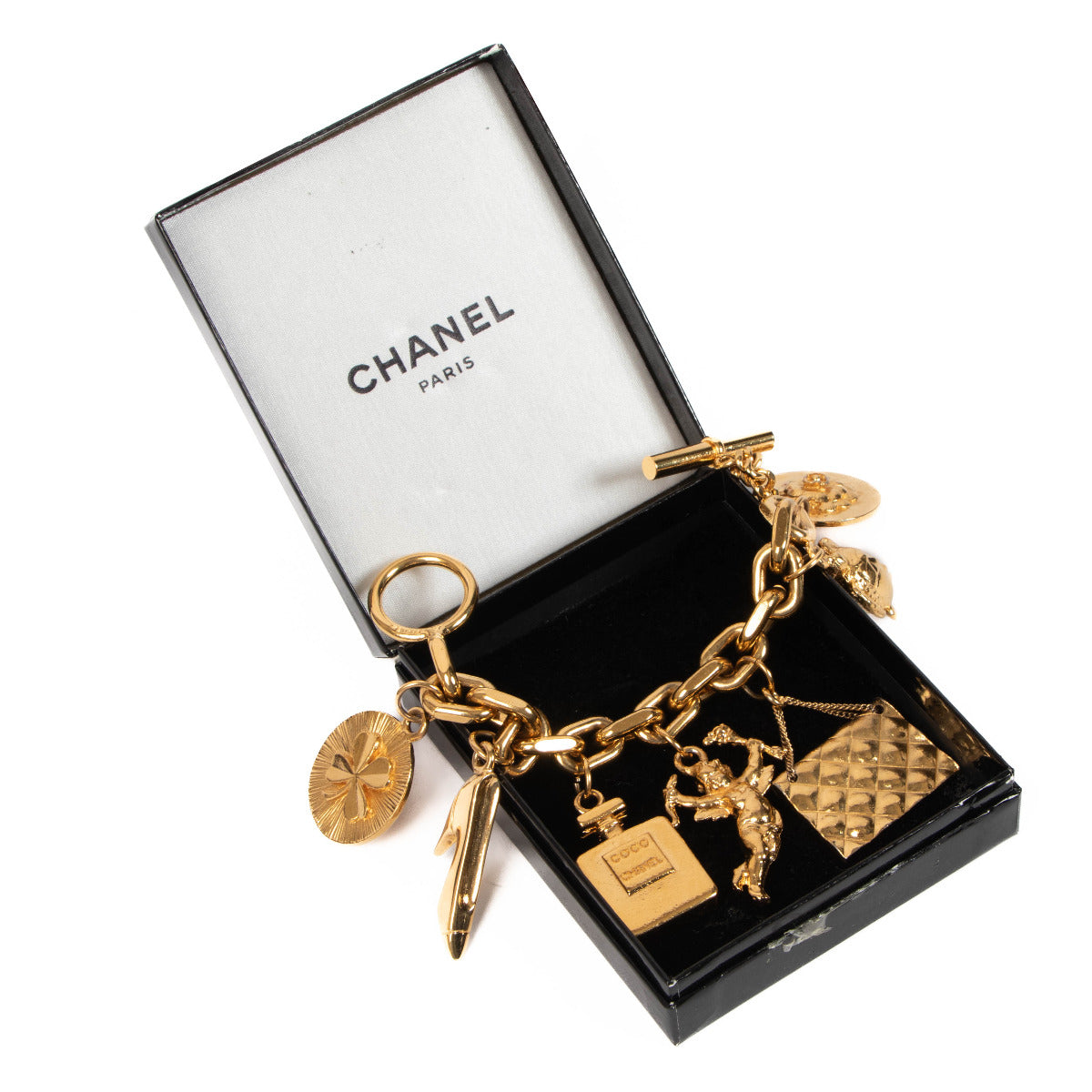 Chanel Vintage Gouden Metaal Lucky Icons Charm Armband