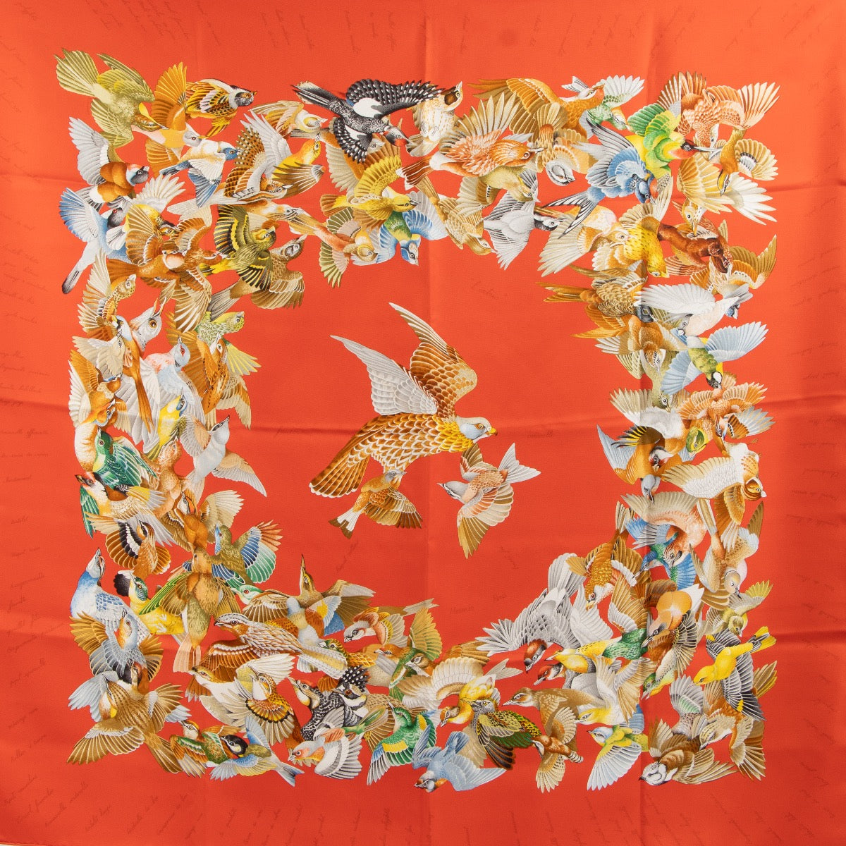 Buy an authentic second hand Hermès Red L'Intrus Bird Silk Scarf in very good condition at Labellov.com