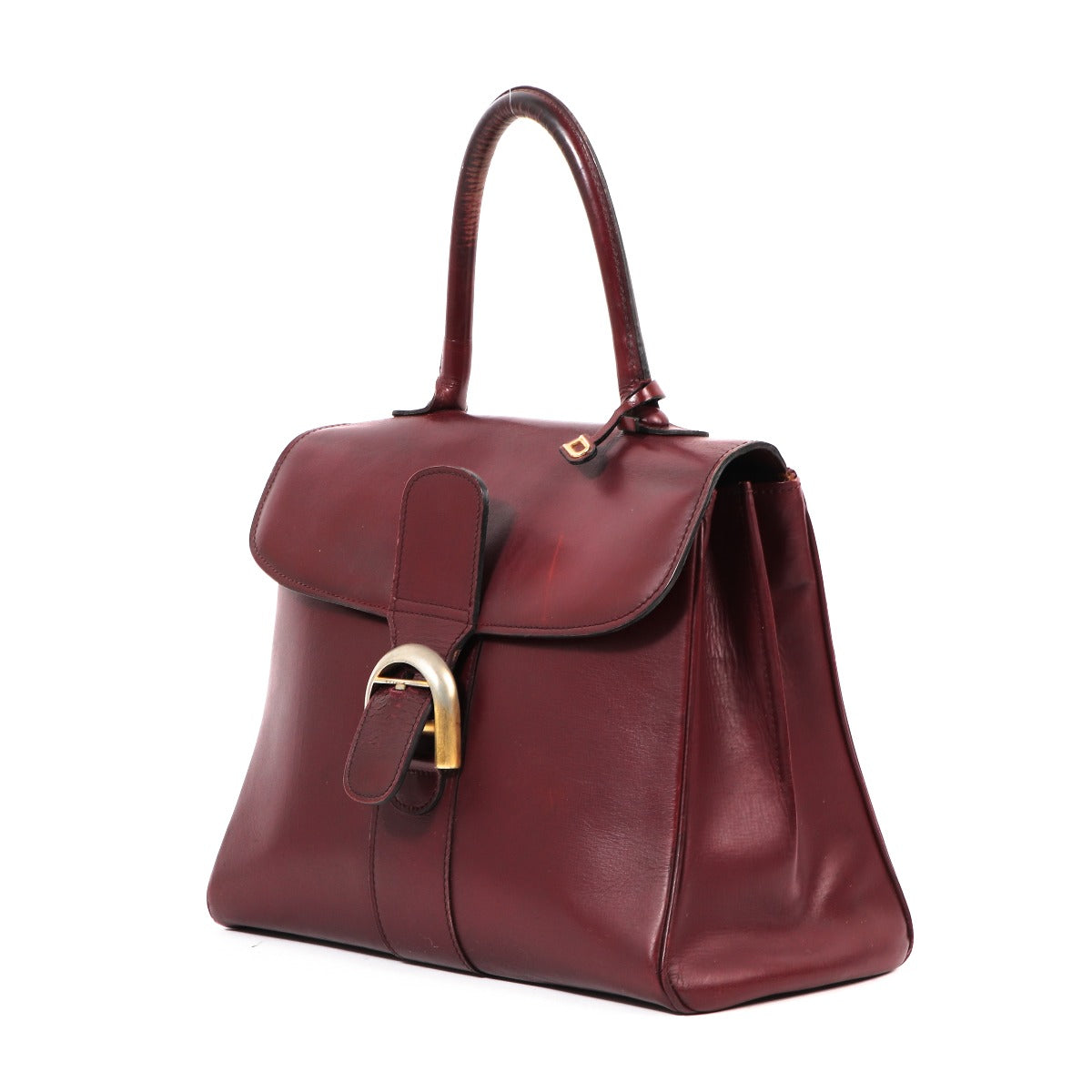 Buy an authentic second-hand Delvaux Burgundy Boxcalf Brillant MM Top Handle Bag in good condition at Labellov in Antwerp.