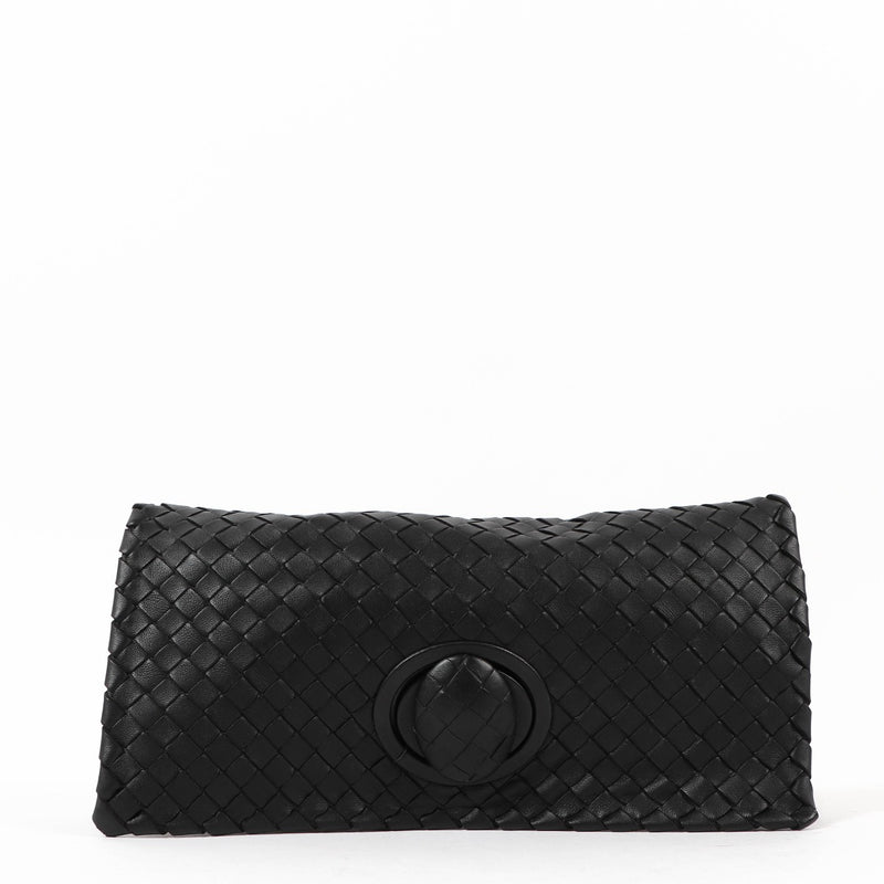 Bottega Veneta Black Turnlock Intrecciato Clutch