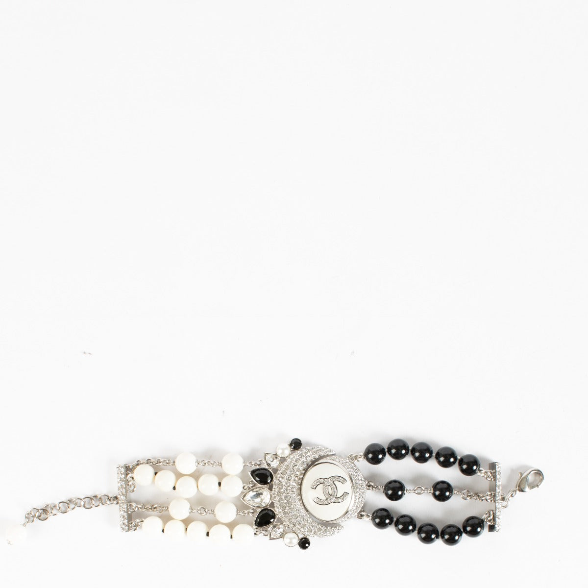 Chanel 22C CC Moon Bracelet with black and white beads at Labellov.com