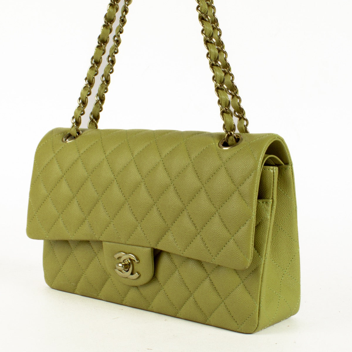 Chanel 22K Light Green Caviar Medium Classic 11.12 Bag at Labellov.com