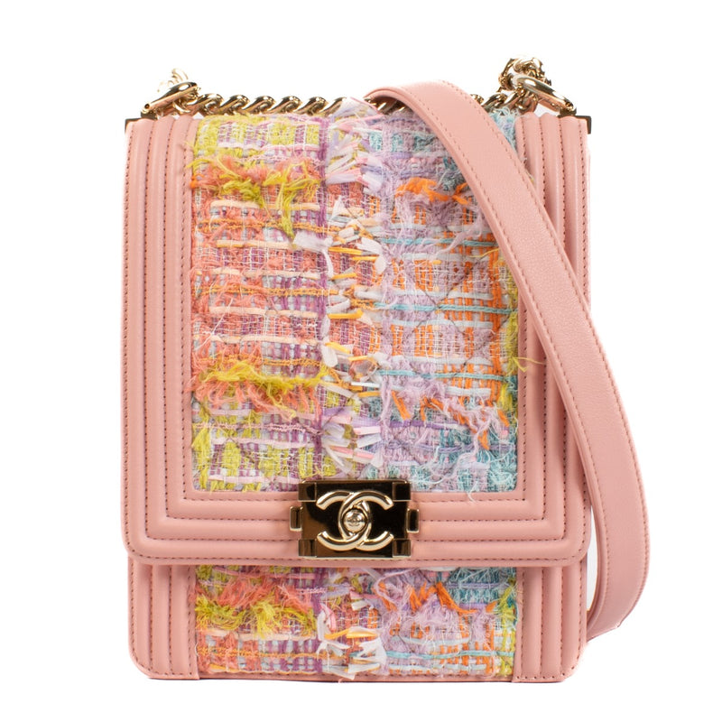Shop 100% authentic secondhand Chanel Pink Tweed Boy North/South Bag on Labellov.com