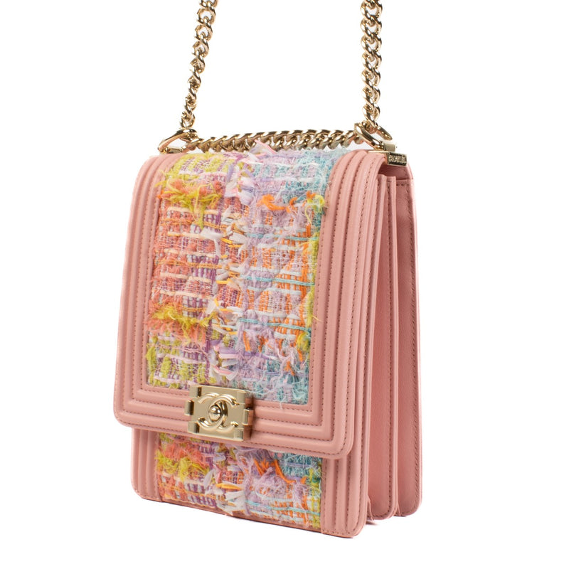 Shop 100% authentic secondhand Chanel Pink Tweed Boy North/South Bag on Labellov.com