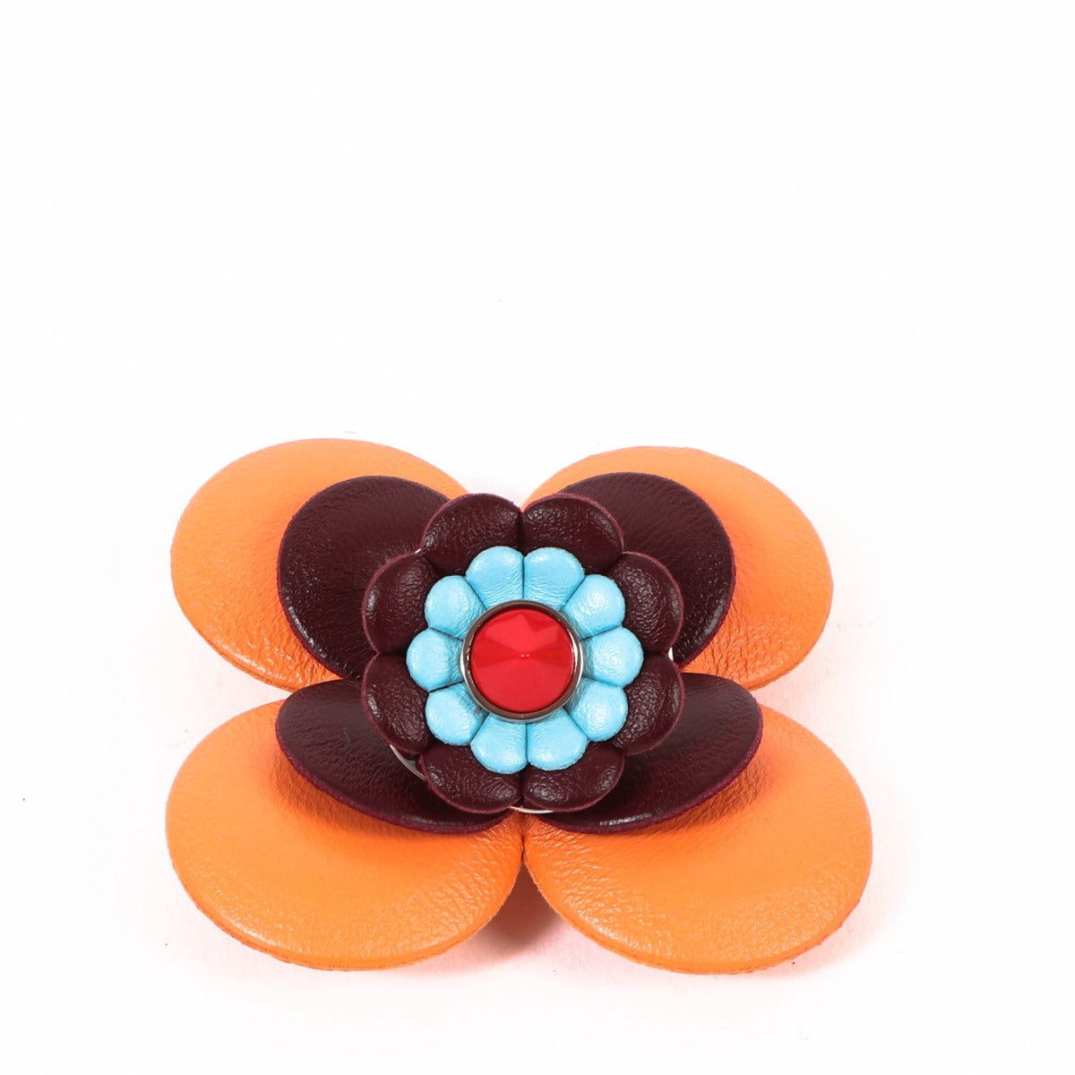 Fendi Multicolor Floral Leather Magnetic Brooch