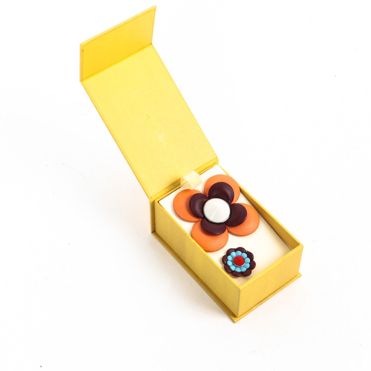 Fendi Multicolor Floral Leather Magnetic Brooch