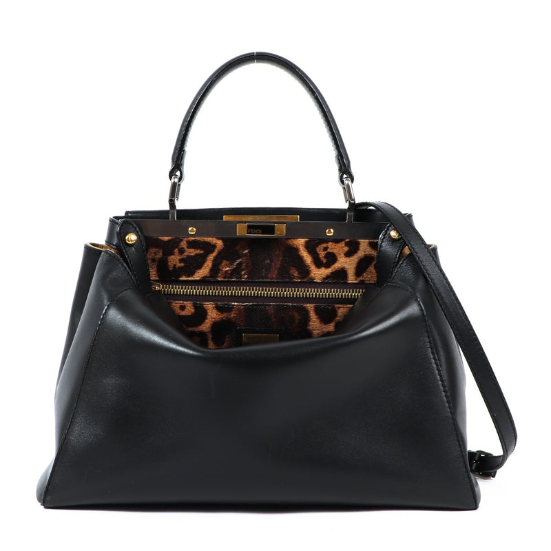 Buy an authentic second hand Fendi Black Leopard-Lined Small Peekaboo Bag in very good condition at Labellov