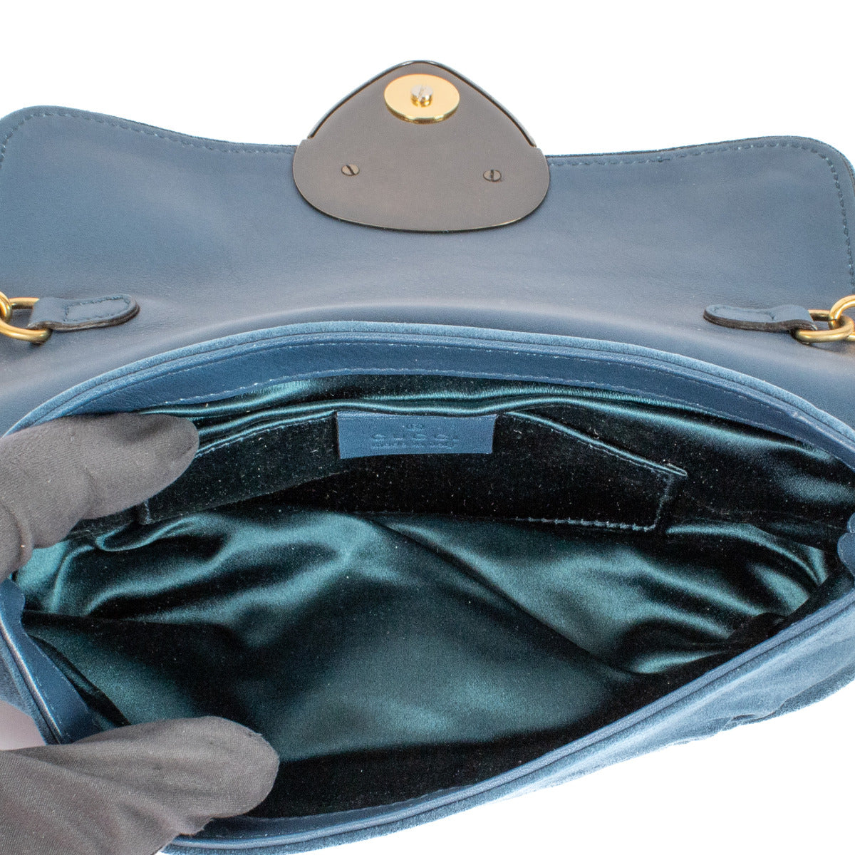 Sac à chaîne Hysteria en daim bleu Gucci