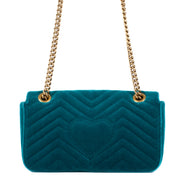 Shop safe online at Labellov in Antwerp, Brussels and Knokke this 100% authentic second hand Gucci Turquoise Velvet GG Small Marmont Bag