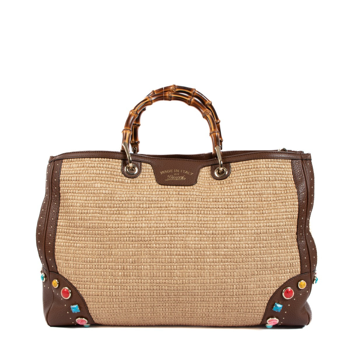 Gucci Raffia Brown Large Bamboo Shopper