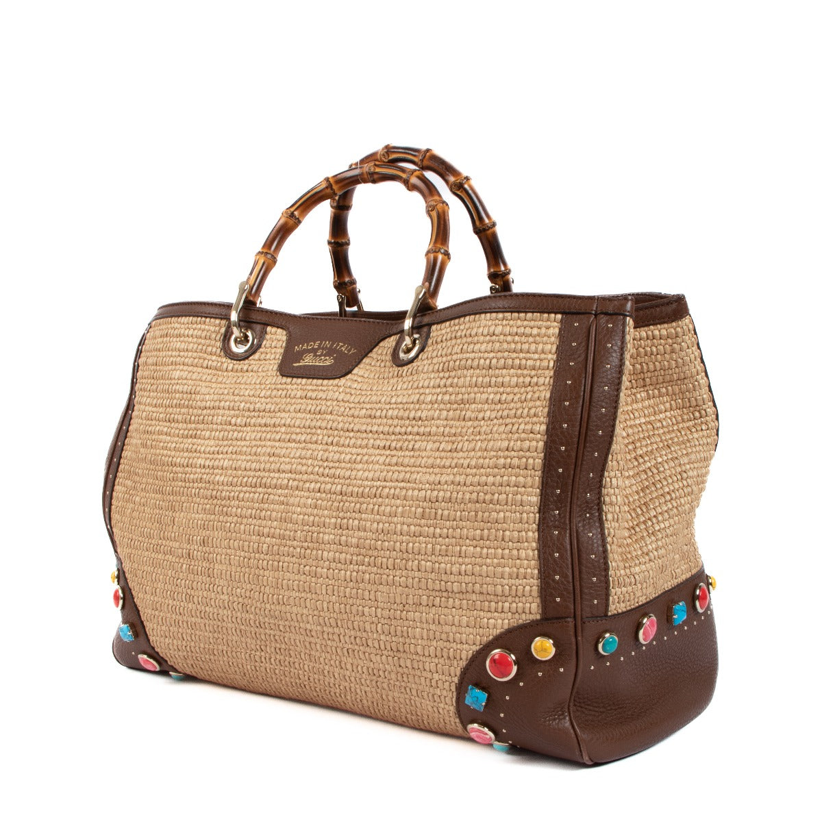 Buy an authentic Gucci Raffia Brown Large Bamboo Shopper on LabelLov.com