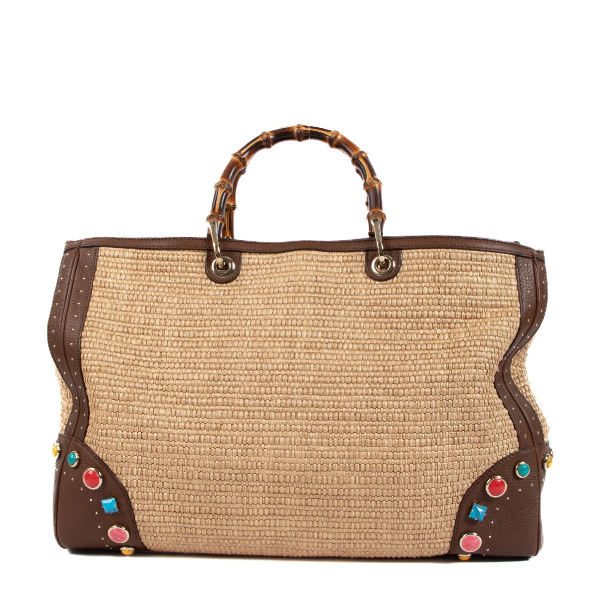 Buy an authentic Gucci Raffia Brown Large Bamboo Shopper on LabelLov.com
