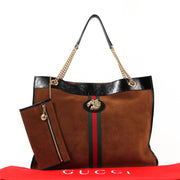 Buy an authentic second hand Gucci Brown Suede Maxi Rajah Tote Bag in very good condition at Labellov Antwerp.